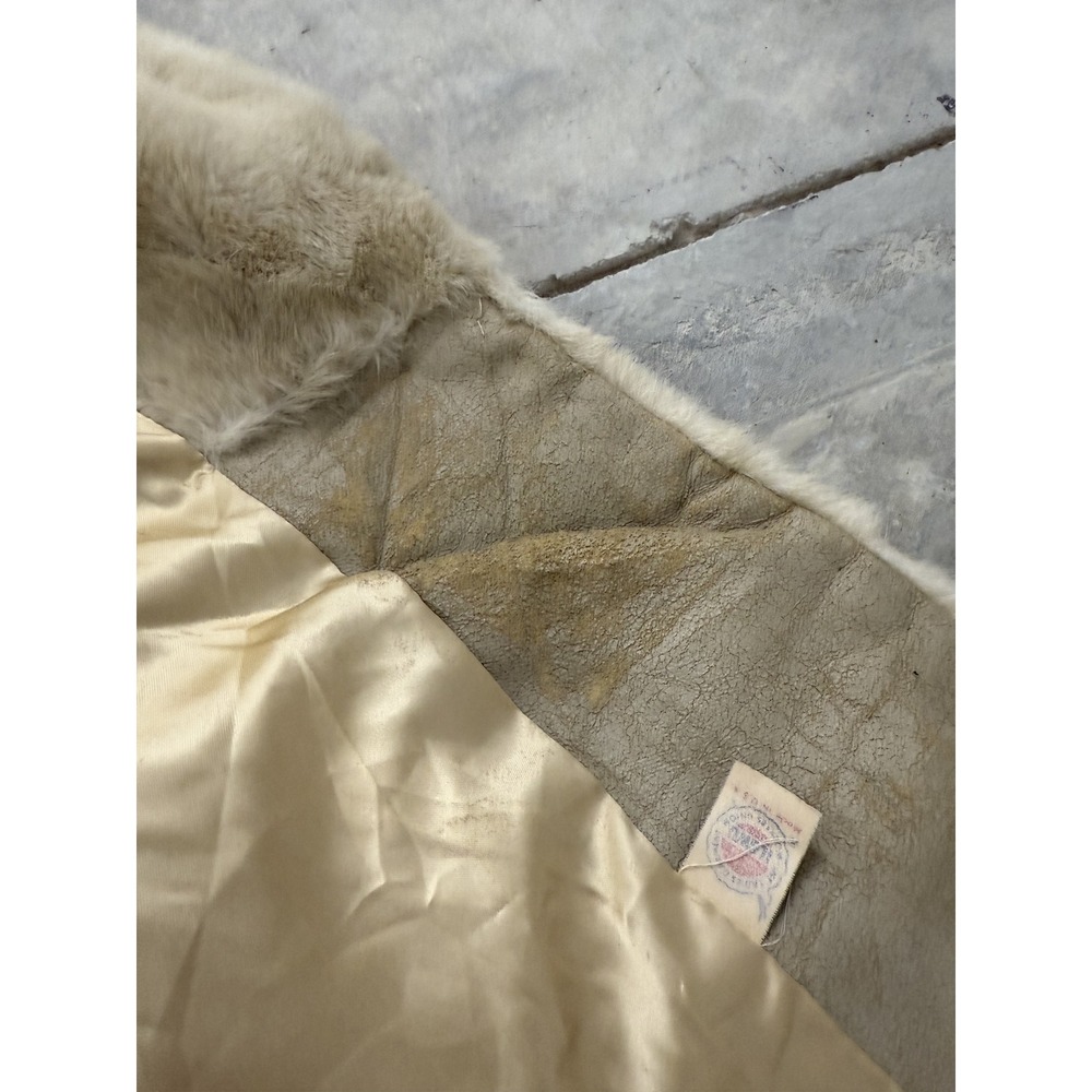 Vintage union made Faux Fur Mink Coat Belted Collar Double Breasted Cream - Picture 7 of 10